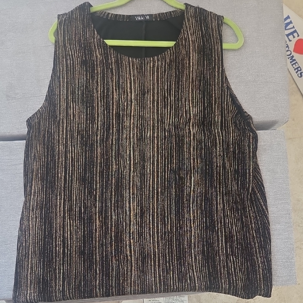 Vikki Vi Black and Gold Striped Sleeveless Blouse